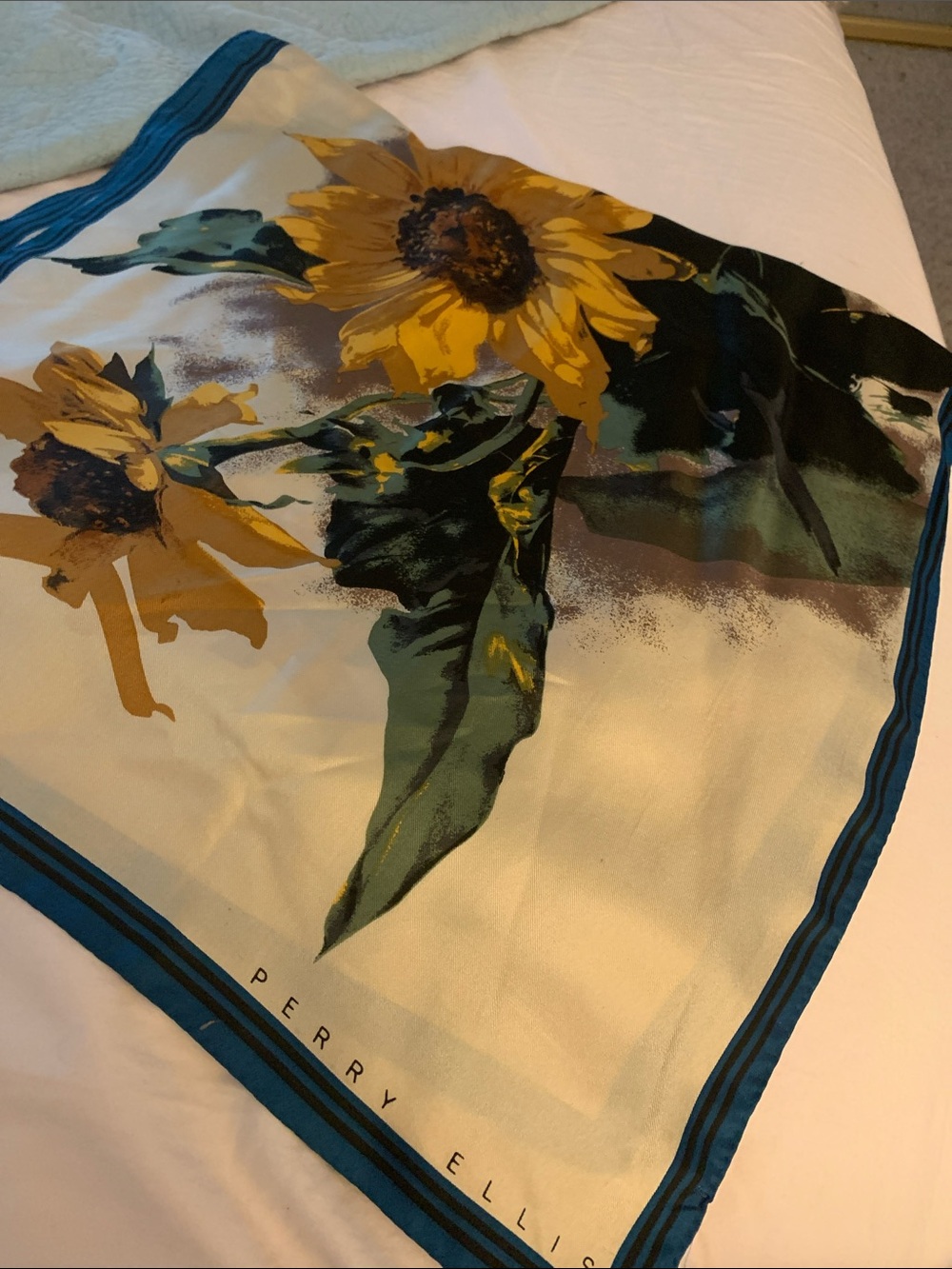 Perry Ellis Sunflower Print Scarf in Yellow, Green and Teal